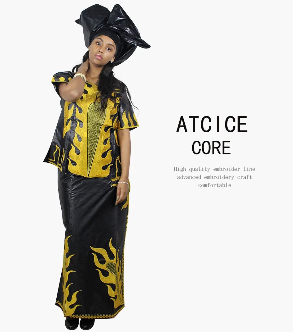 African Dress For Woman Bazin Riche Design Up And Down 3Pieces One Set - Free Delivery Worldwide only at Flexi Africa