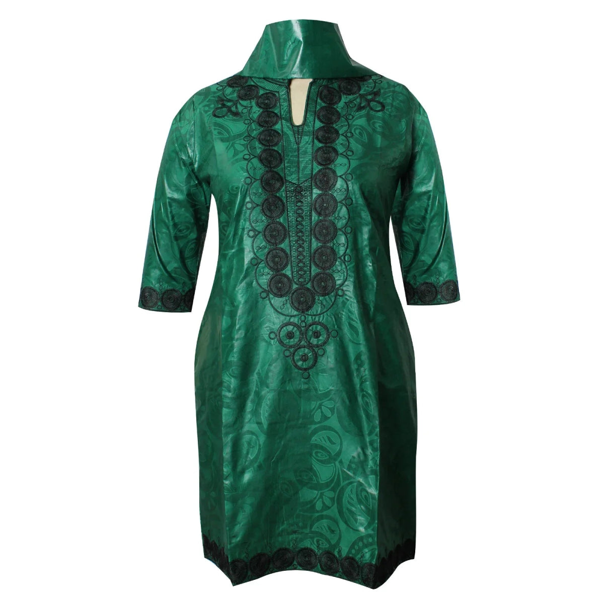 African Dresses For Woman Baizn Riche Embroidery Middle Dress With Scarf - Free Delivery Worldwide only at Flexi Africa