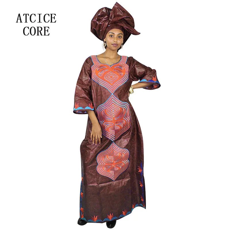 African Dresses For Women 3/4 Sleeve Plus Size Dress With Scarf - Free Delivery Worldwide only at Flexi Africa