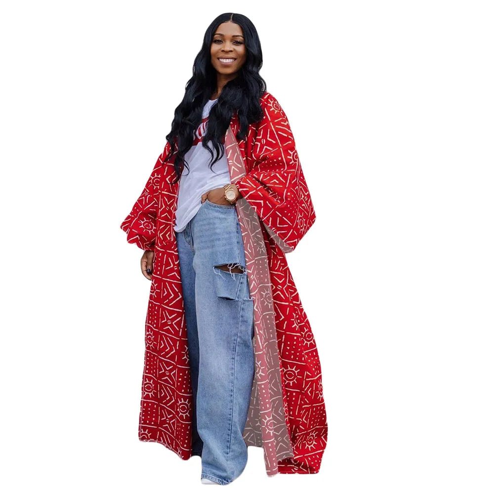 African Dresses for Women African Ethnic Print Loose Long Trench Coat Streetwear Dashiki African Clothes - Flexi Africa