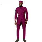 African Ethnic New Men's Casual Suit - Refined and Fitted Style - Party Dress - Fashionable Men's Clothing (Top + Pants + Hat) - Free Delivery Worldwide only at Flexi Africa