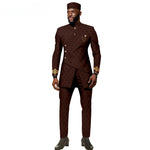 African Ethnic New Men's Casual Suit - Refined and Fitted Style - Party Dress - Fashionable Men's Clothing (Top + Pants + Hat) - Free Delivery Worldwide only at Flexi Africa