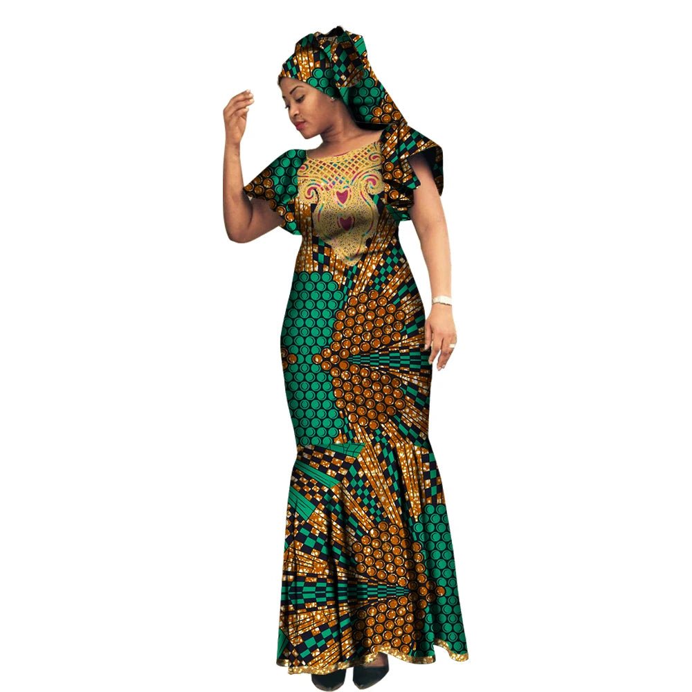 African Luxury Ankara Gown – Stylish Bodycon Maxi Dress for Party, Wedding, and Formal Events - Free Delivery Worldwide