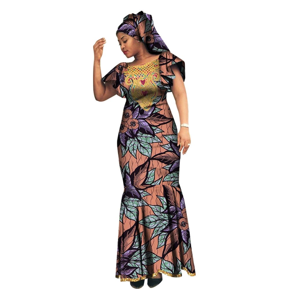 African Luxury Ankara Gown – Stylish Bodycon Maxi Dress for Party, Wedding, and Formal Events - Free Delivery Worldwide
