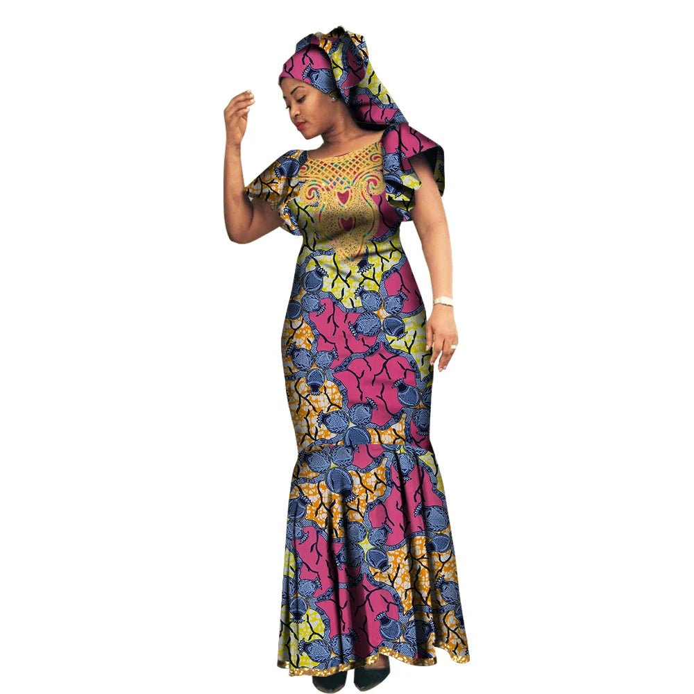 African Luxury Ankara Gown – Stylish Bodycon Maxi Dress for Party, Wedding, and Formal Events - Free Delivery Worldwide only at Flexi Africa
