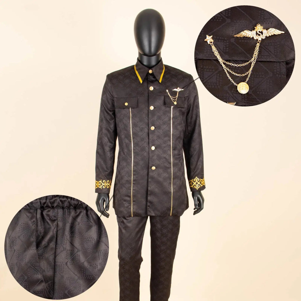 African Men’s Bazin Riche Suit – Gold Embroidered Coat and Pants Set for Weddings and Formal Occasions - Free Delivery Worldwide only at Flexi Africa