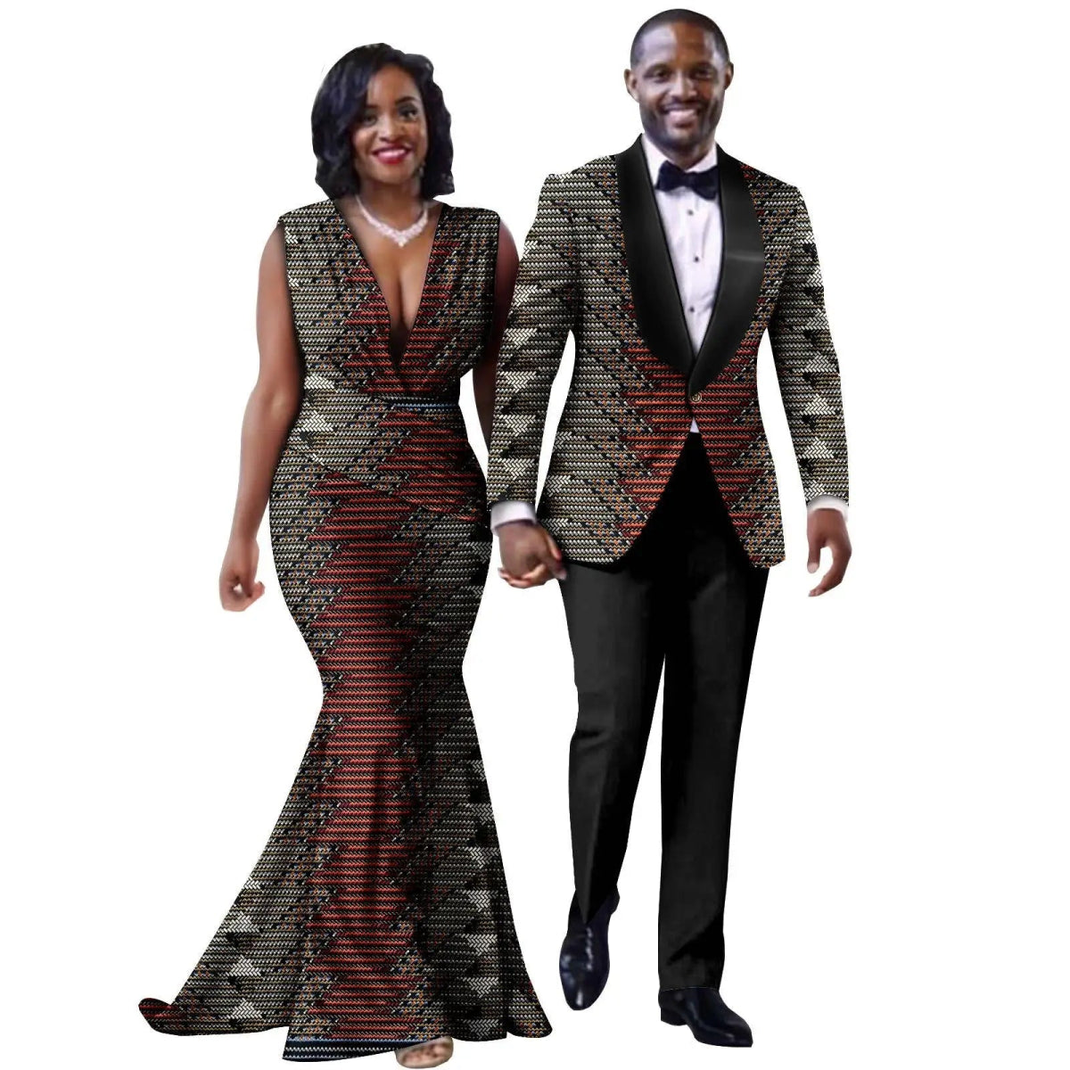 African Mermaid Dress & Matching Men’s Suit Set – Dashiki Couple Outfit for Weddings and Special Events - Free Delivery Worldwide only at Flexi Africa