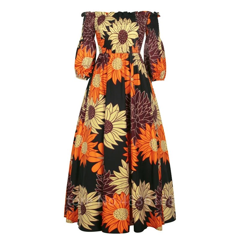 African National Print Party Dress Women Casual Sexy Slash - neck Lady Maxi Dress New Vintage Long - sleeved Loose Elegant Dresses - Free Delivery Worldwide only at Flexi Africa