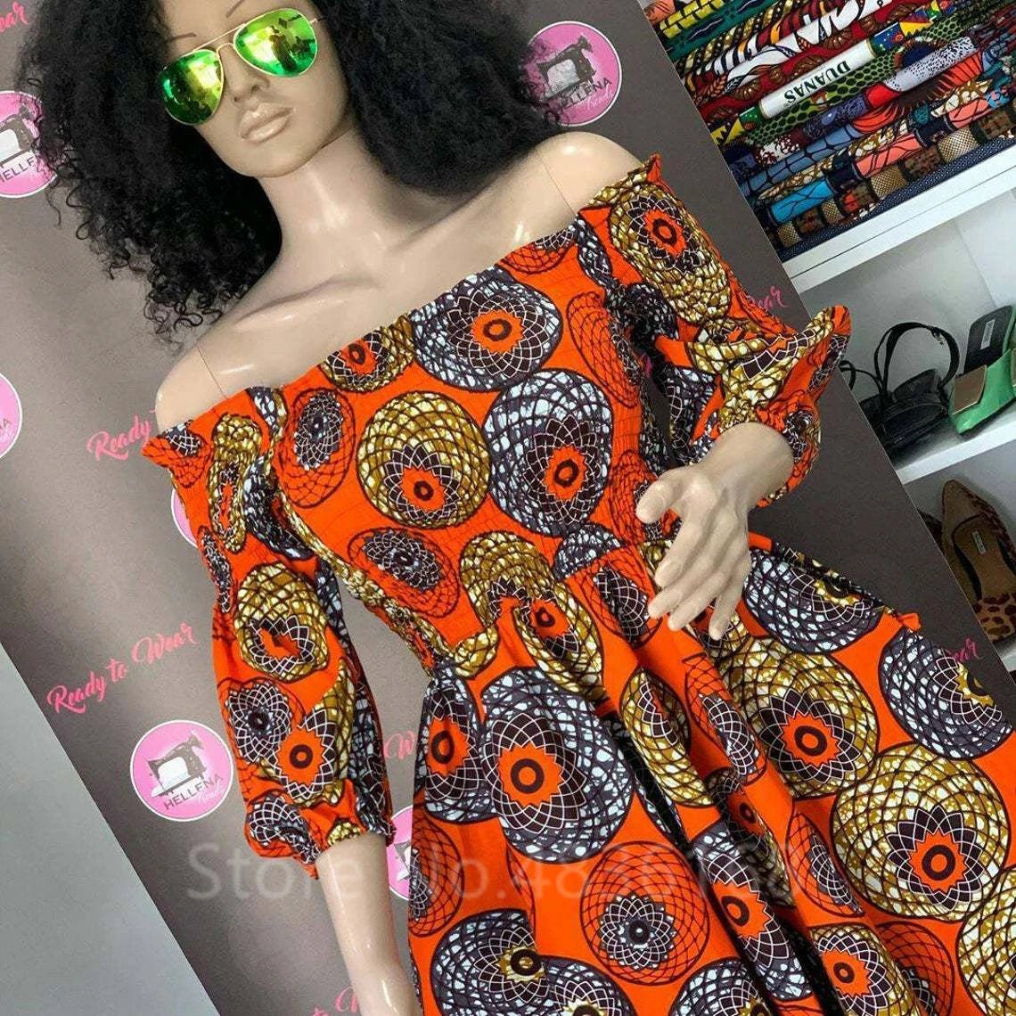 African National Print Party Dress Women Casual Sexy Slash - neck Lady Maxi Dress New Vintage Long - sleeved Loose Elegant Dresses - Free Delivery Worldwide only at Flexi Africa