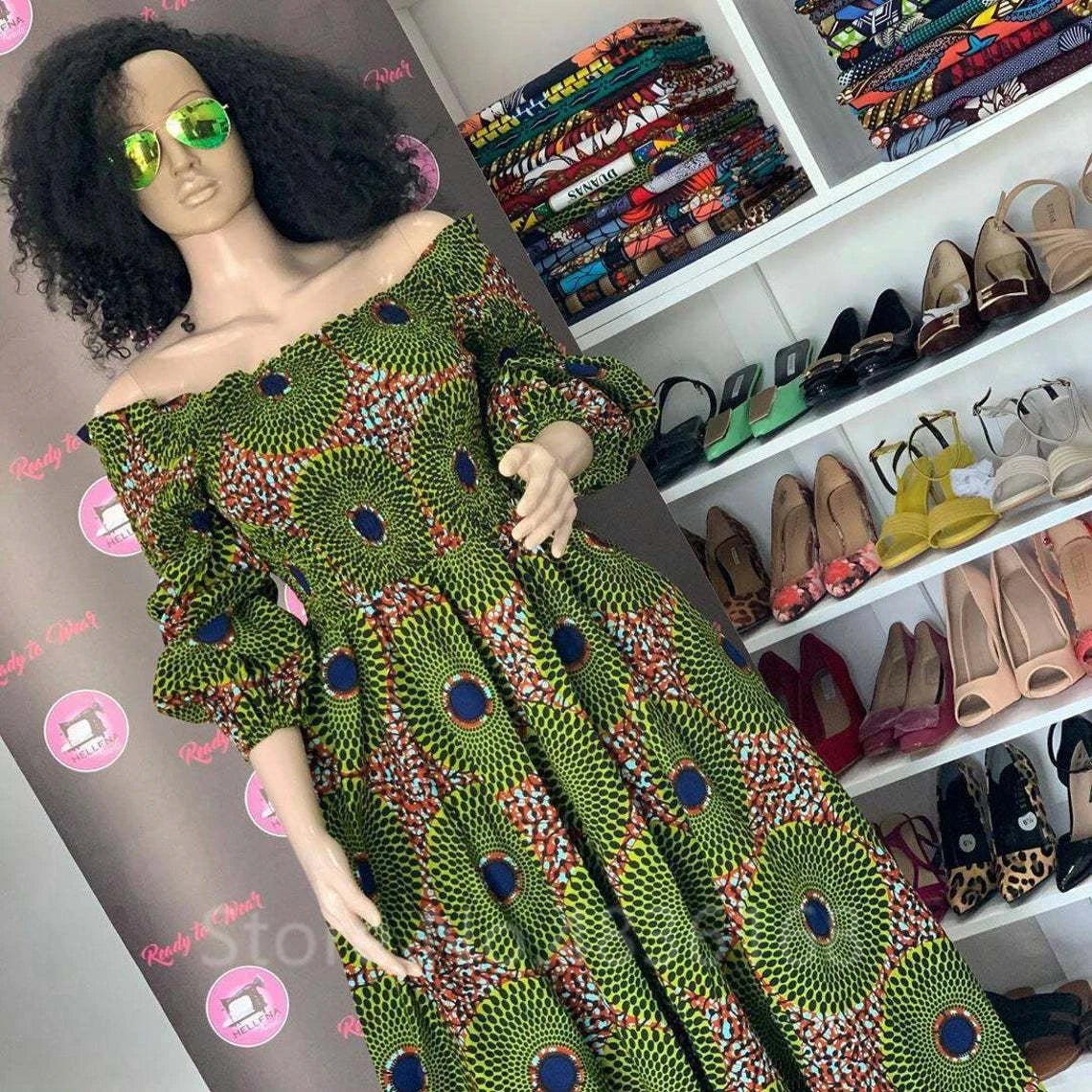 African National Print Party Dress Women Casual Sexy Slash - neck Lady Maxi Dress New Vintage Long - sleeved Loose Elegant Dresses - Free Delivery Worldwide only at Flexi Africa