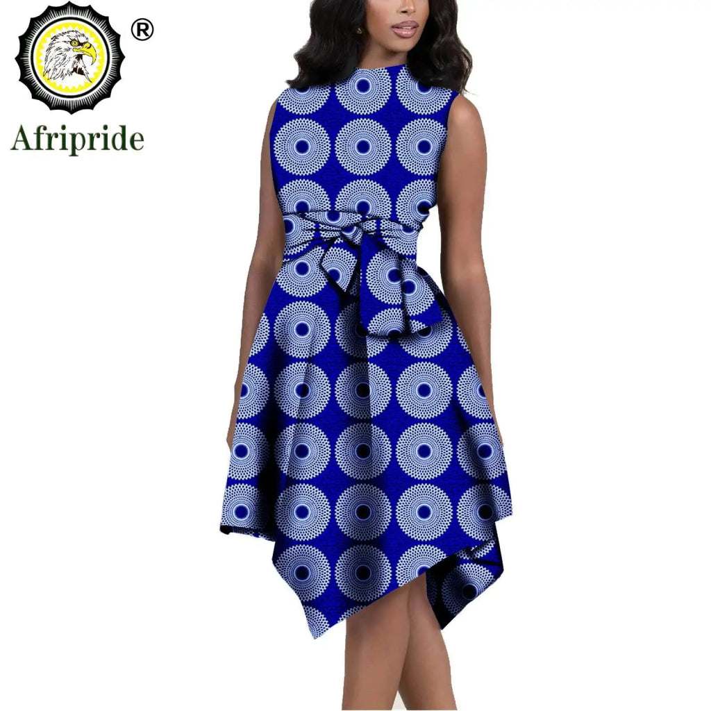 African Print Dresses for Women – Sleeveless Dashiki Ankara Knee Dress with Belt - Free Delivery Worldwide only at Flexi Africa