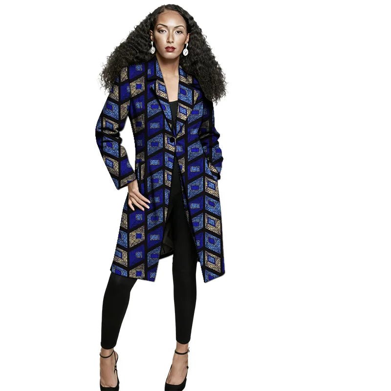 African Print Long Blazer Coat for Women – Ankara Couture Jacket - Free Delivery Worldwide only at Flexi Africa