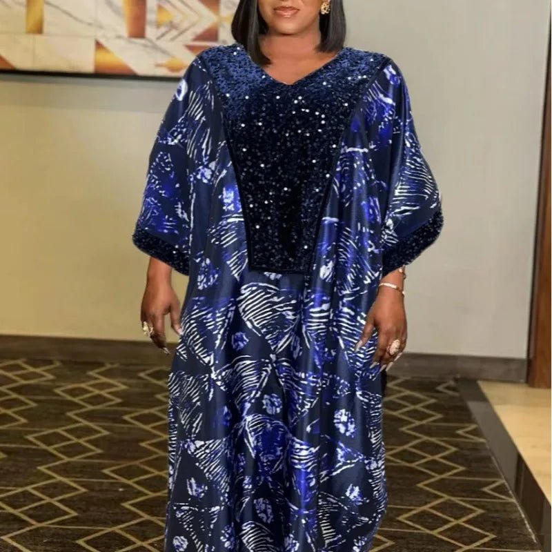 African Sequin Ankara Dress for Women – Traditional Chic Evening Gown - Free Delivery Worldwide only at Flexi Africa