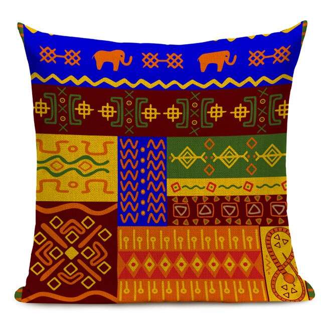 African Style Cushion Cover Tribal Geometric Pattern Decorative Linen Pillow Case Cover for Sofa Home Decor - Flexi Africa