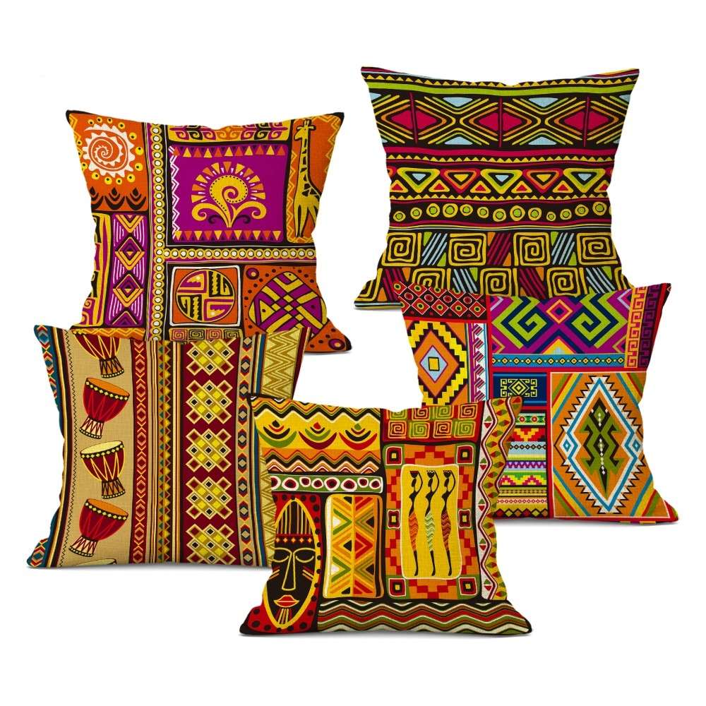 African Style Cushion Cover Tribal Geometric Pattern Decorative Linen Pillow Case Cover for Sofa Home Decor - Flexi Africa