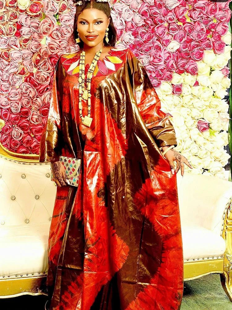 African - style printed robe, elegant evening gown for seasonal celebration parties, traditional ceremonial dresses - Free Delivery Worldwide only at Flexi Africa