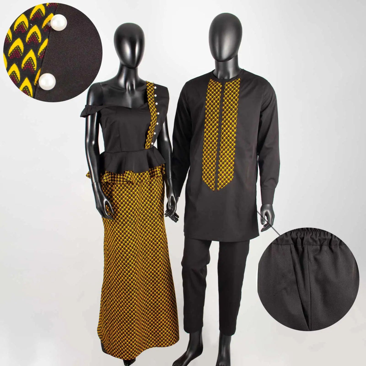 African Wedding Couple Set – Women’s Dashiki Print Dress & Men’s Kaftan Top and Pant Outfit - Free Delivery Worldwide only at Flexi Africa