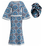 African Women’s Ankara Print 2PC Outfit – Long Sleeve Dashiki Top & Skirt Set with Matching Headwrap - Free Delivery Worldwide only at Flexi Africa
