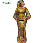 African Women’s Ankara Print 2PC Outfit – Long Sleeve Dashiki Top & Skirt Set with Matching Headwrap - Free Delivery Worldwide only at Flexi Africa