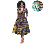 African Women’s Dress – Elegant V - Neck Short Sleeve High - Waist Formal Dress - Free Delivery Worldwide only at Flexi Africa