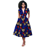 African Women’s Dress – Elegant V - Neck Short Sleeve High - Waist Formal Dress - Free Delivery Worldwide only at Flexi Africa