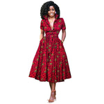 African Women’s Dress – Elegant V - Neck Short Sleeve High - Waist Formal Dress - Free Delivery Worldwide only at Flexi Africa