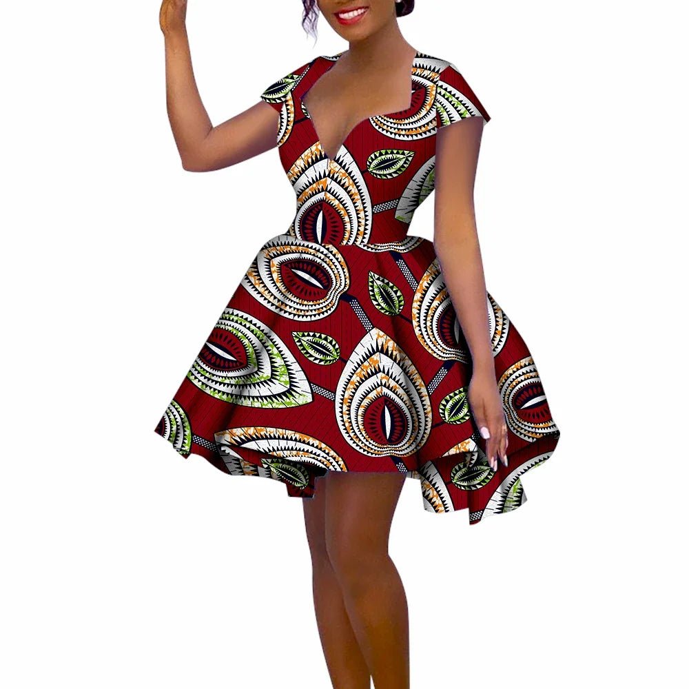 African Women’s Summer Dress – Short Sleeve Ankara Dashiki Print Ball Gown - Free Delivery Worldwide only at Flexi Africa