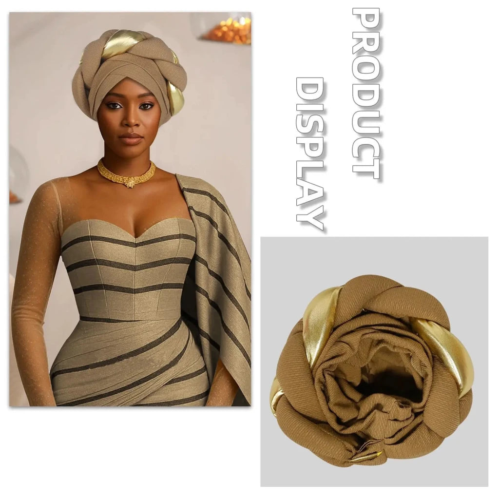 Already Made Big Braid Turban Cap – Nigerian Aso Oke Auto Gele Party Headwrap - Free Delivery Worldwide only at Flexi Africa