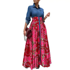 Autumn Winter African Dresses Women Long Sleeve Printing Polyester Red Blue Long Dress Maxi Clothes - Free Delivery Worldwide