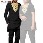 Bazin Riche Couple Outfit – Women’s Jacquard Top & Pants Set with Matching Men’s Kaftan Party Wear - Free Delivery Worldwide only at Flexi Africa