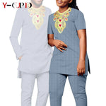 Bazin Riche Couple Outfit – Women’s Jacquard Top & Pants Set with Matching Men’s Kaftan Party Wear - Free Delivery Worldwide only at Flexi Africa