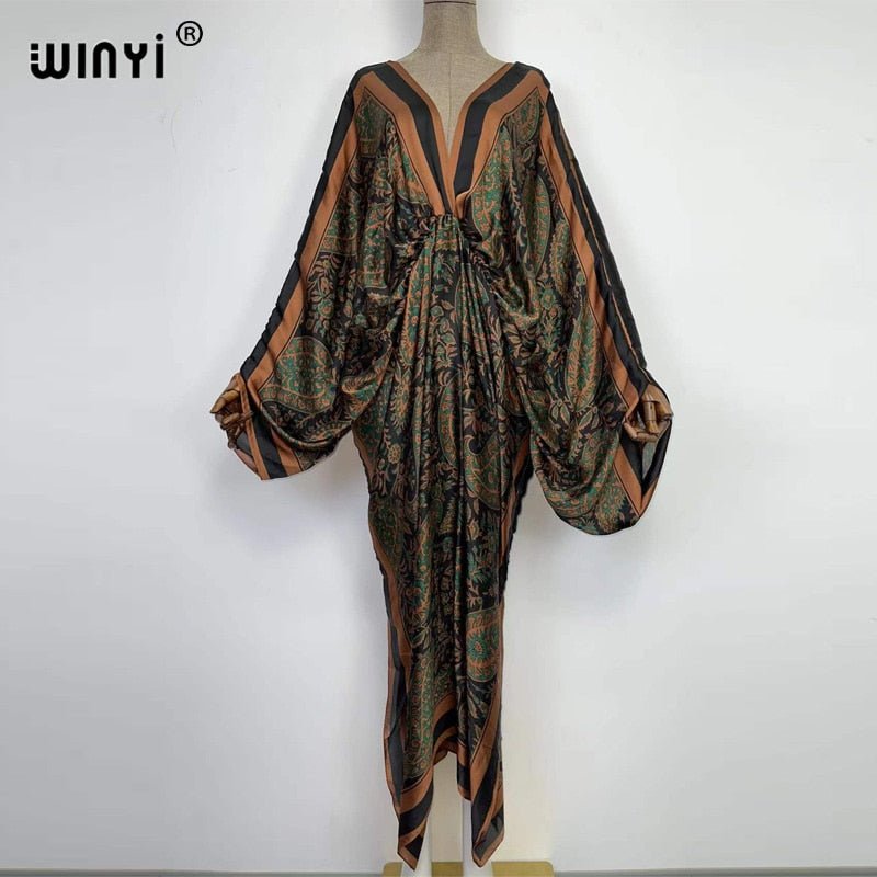 Bohemian Elegance: Silk Rayon Maxi Beach Dress with Hand-Rolled Feel - Flexi Africa - Free Delivery www.flexiafrica.com