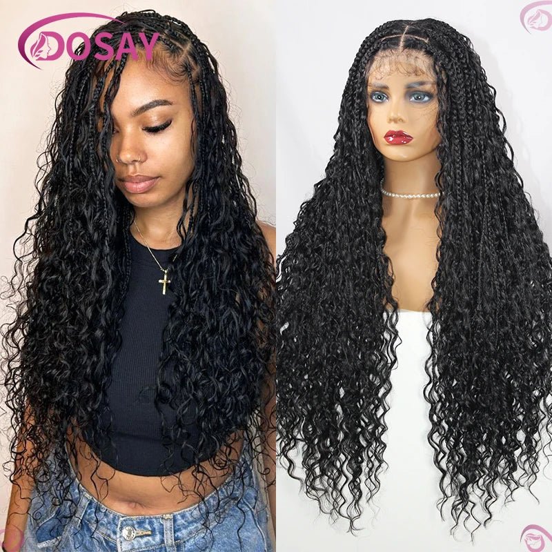 Boho Wig Braid African Synthetic Curly Wigs Full Lace Front Braided Wigs For Black Women Knotless Box Braids Lace Wigs - Free Delivery Worldwide only at Flexi Africa