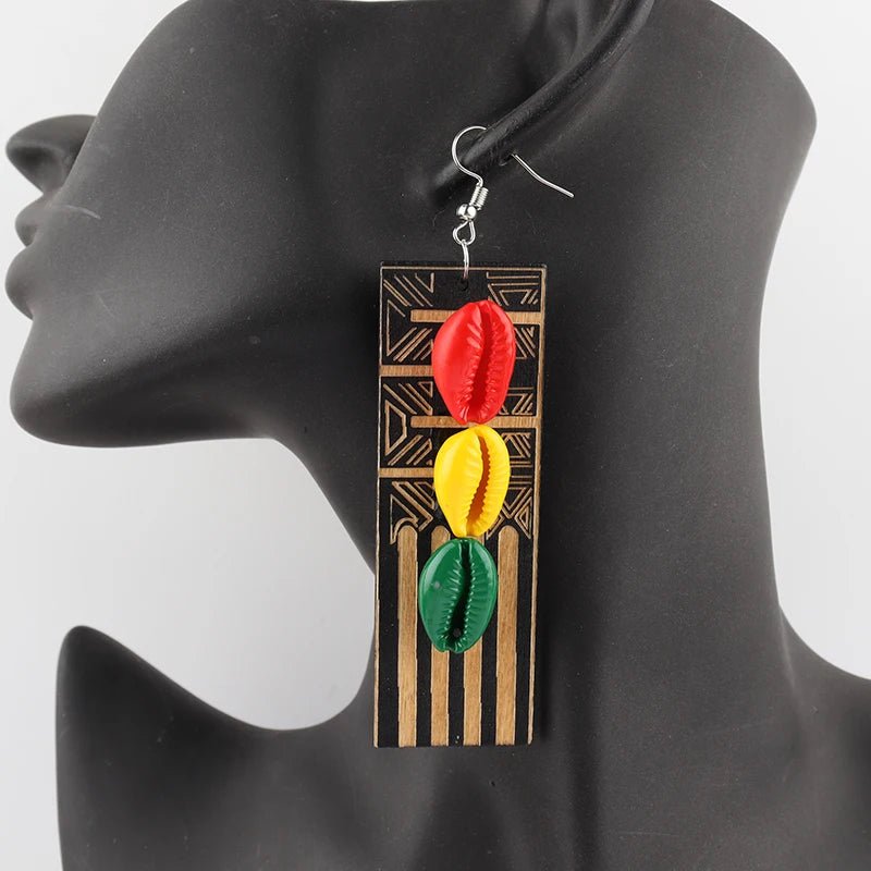 Bold Rasta Style African Woman Earrings – Wooden, Multicolor - Free Delivery Worldwide only at Flexi Africa