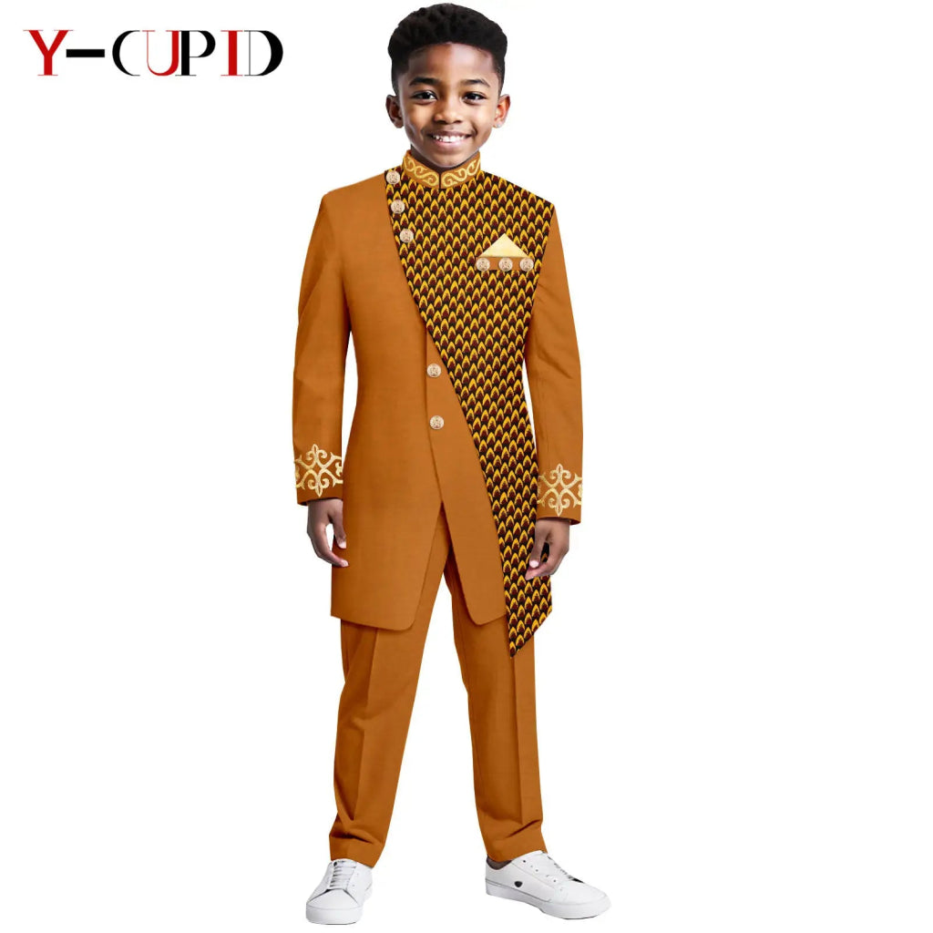 Boys African Dashiki Suit – Bazin Riche Formal Jacket & Pant Set - Free Delivery Worldwide only at Flexi Africa