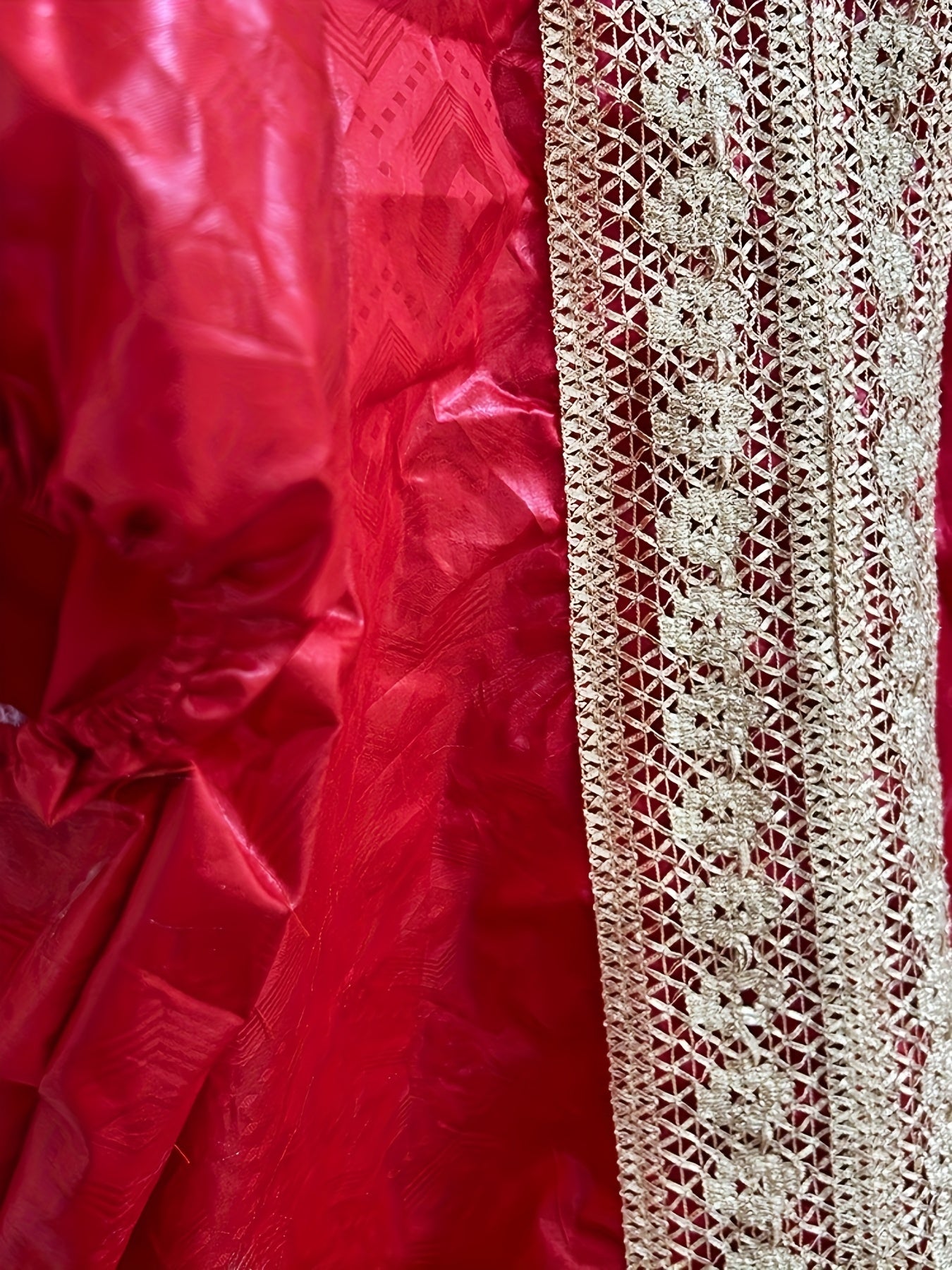 Nigerian Ankara Wedding Dress – Red Embroidery Bazin Riche Robe for African Women