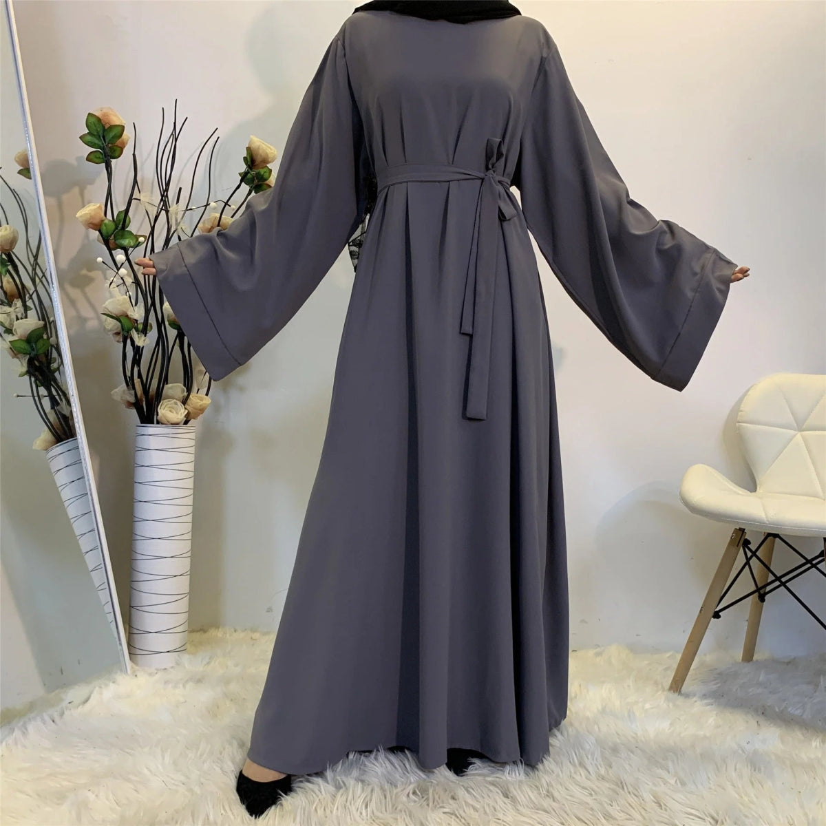 Chic and Modest: Muslim Fashion Hijab Dubai Abaya Long Dresses with Sashes for Women - Free Delivery Worldwide