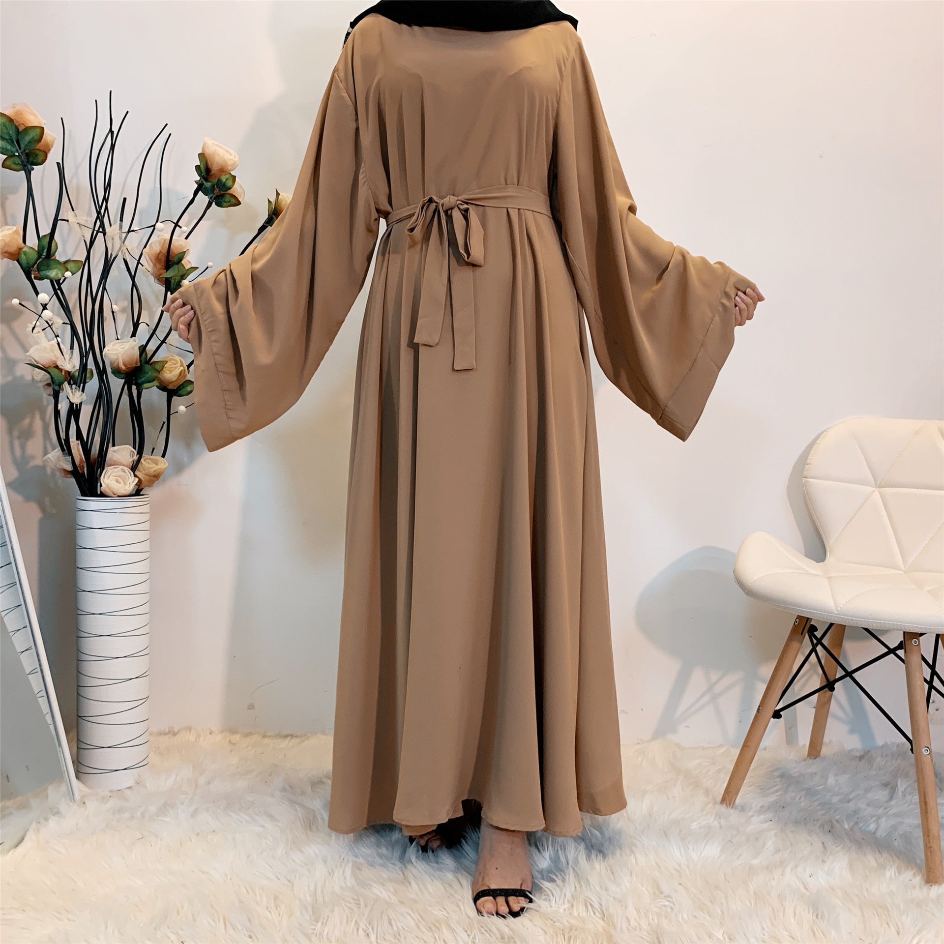 Chic and Modest: Muslim Fashion Hijab Dubai Abaya Long Dresses with Sashes for Women - Free Delivery Worldwide