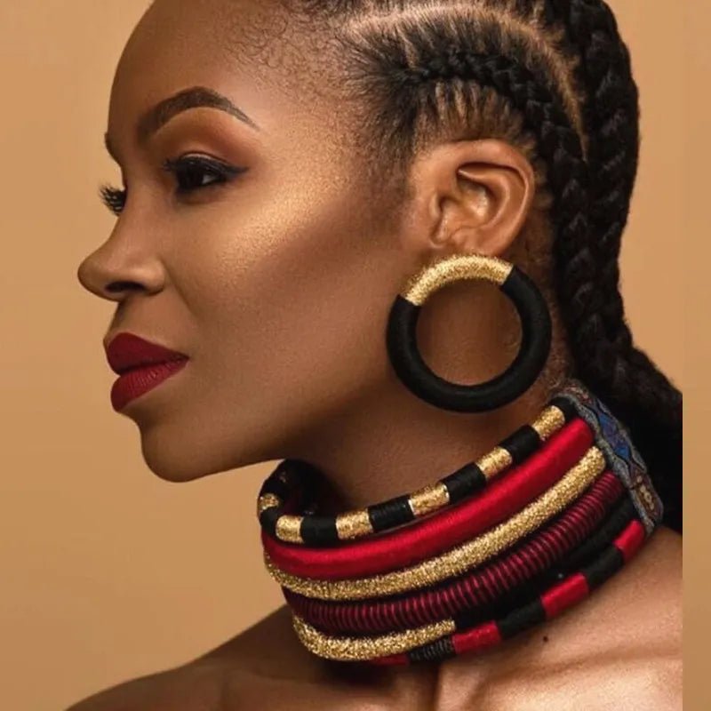 Colorful Rope Weave African Necklaces: Multilayer Tribal Choker Earrings Set - Flexi Africa Free Delivery www.flexiafrica.com