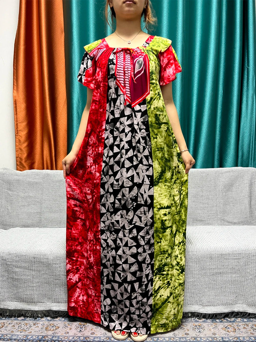 Cotton Printed Abayas for Women – Boat Neck, Loose Fit Maxi Dress - Free Delivery Worldwide only at Flexi Africa