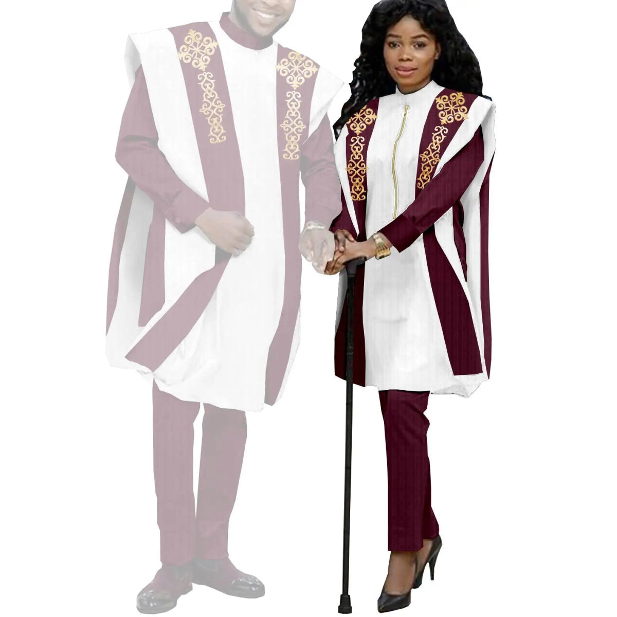 Couples Agbada Set – Men’s Traditional 3PC Suit & Women’s Matching Outfit - Free Delivery Worldwide only at Flexi Africa
