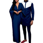 Dashiki African Couple Clothing – Sexy V - Neck Women’s Prom Dress with Matching Men’s Shirt & Pants Set - Free Delivery Worldwide only at Flexi Africa