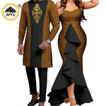Dashiki African Couple Wedding Set – Women’s Mermaid Dress & Matching Men’s Bazin Riche Shirt and Pants - Free Delivery