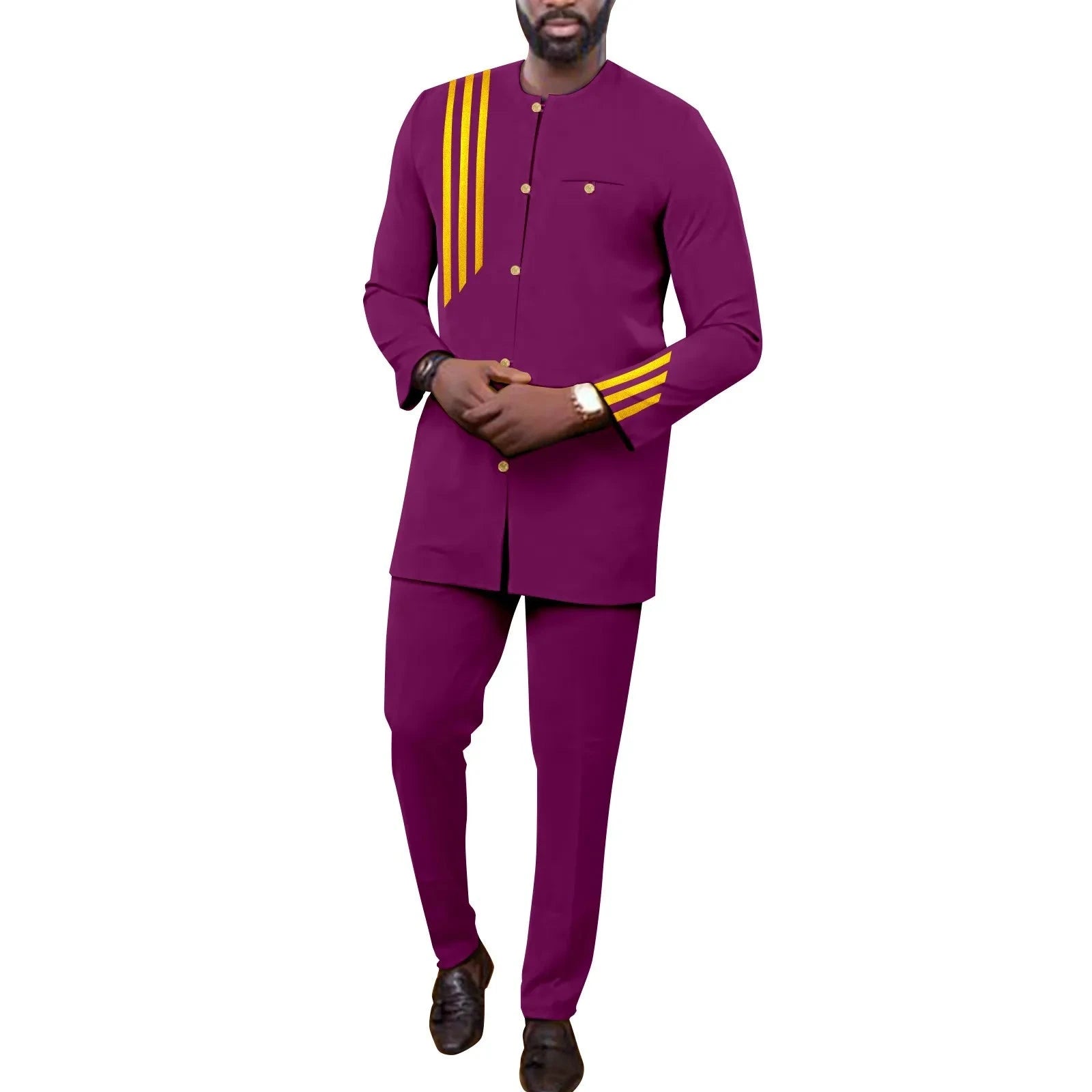 Dashiki Printed African Men's Suit Set: Single Breasted Top Coat and Trousers - Flexi Africa - www.flexiafrica.com FREE POST