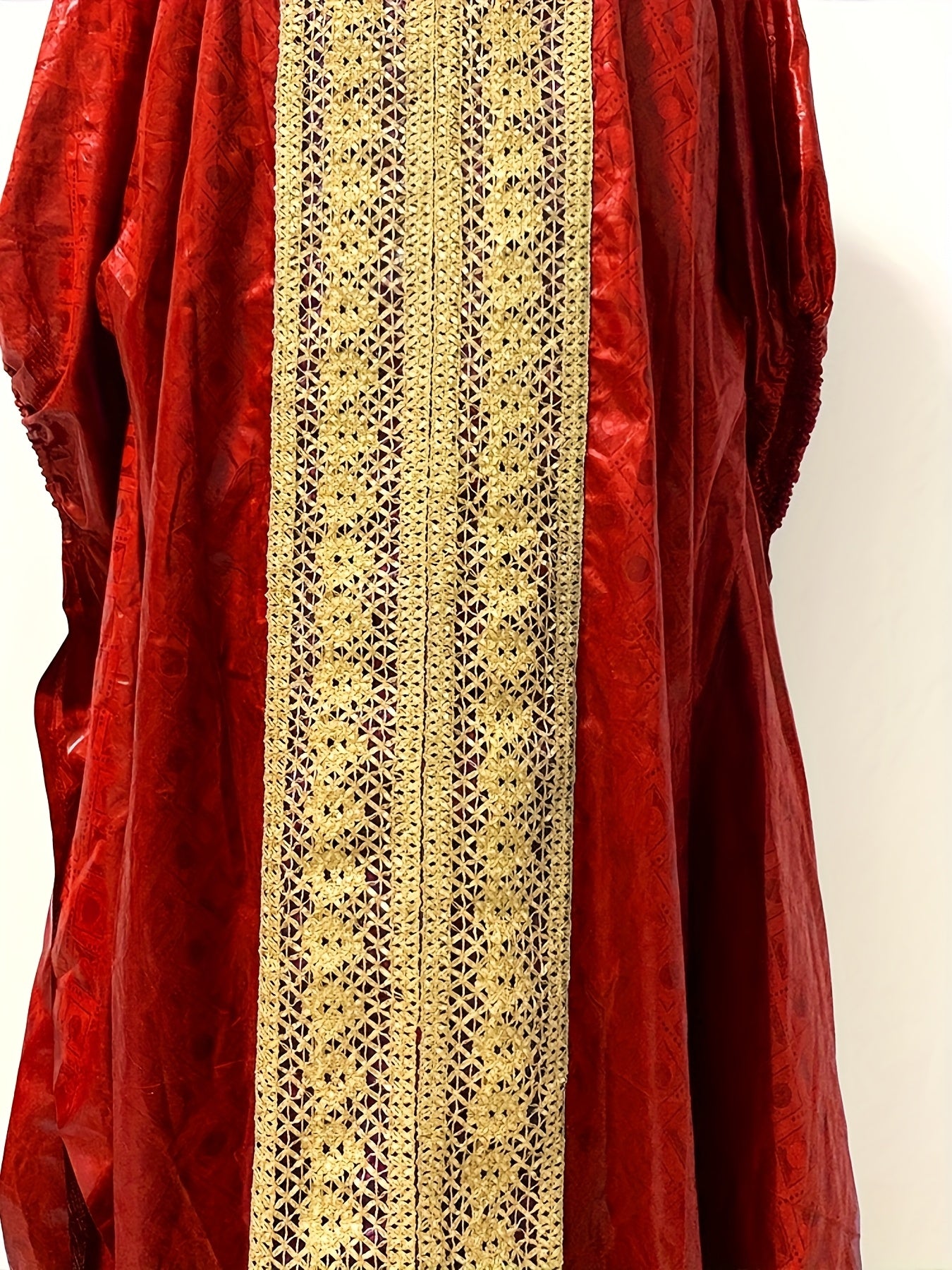 Nigerian Ankara Wedding Dress – Red Embroidery Bazin Riche Robe for African Women