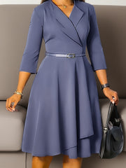 Elegant African Style Dress – V-Neck High Waist Skirt with Matching Belt for Seasonal Wear