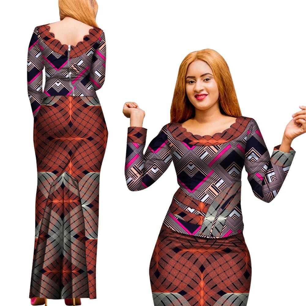 Elegant 2PC African Skirt and Top Set – Long Sleeve Blouse and Matching Maxi Skirt for Women - Free Delivery Worldwide only at Flexi Africa