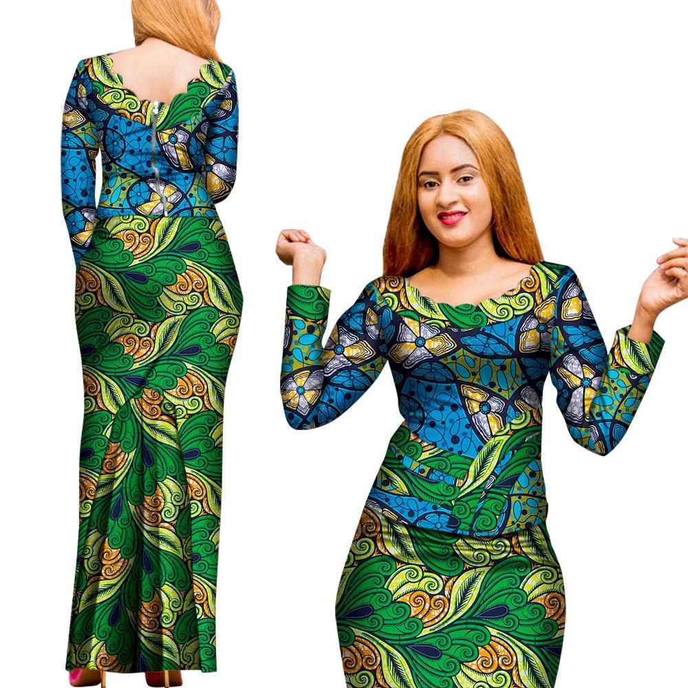 Elegant 2PC African Skirt and Top Set – Long Sleeve Blouse and Matching Maxi Skirt for Women - Free Delivery Worldwide only at Flexi Africa