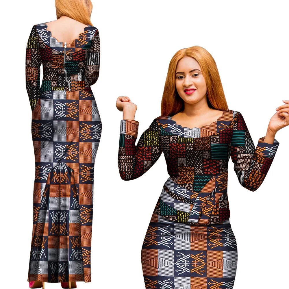 Elegant 2PC African Skirt and Top Set – Long Sleeve Blouse and Matching Maxi Skirt for Women - Free Delivery Worldwide only at Flexi Africa