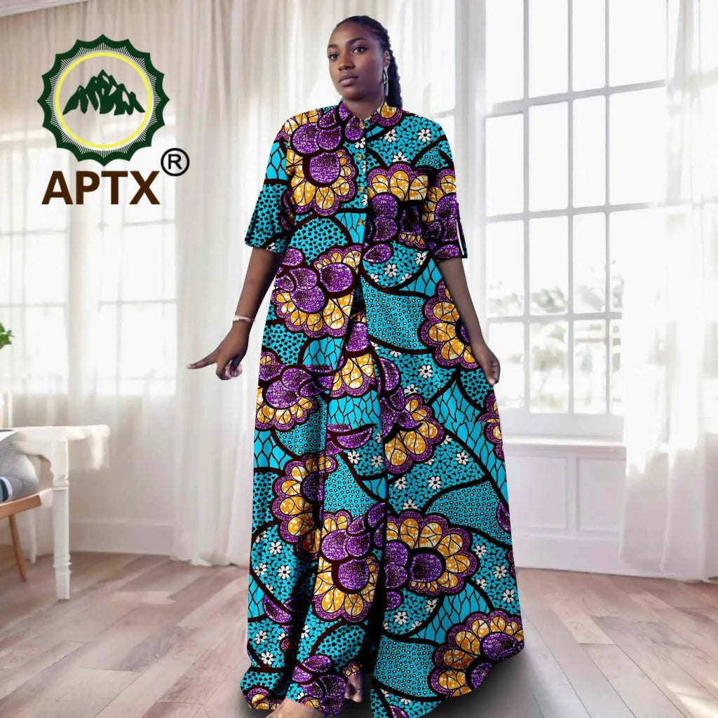 Elegant African Ankara 2 - Piece Set for Women – Floor - Length Dress, Long Coat & Pants Casual Suit - Free Delivery Worldwide only at Flexi Africa